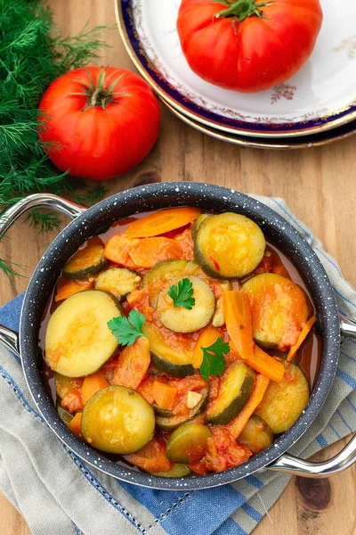 Ragoût Végétarien Courgettes Aux Carottes Ail Tomates — Photo