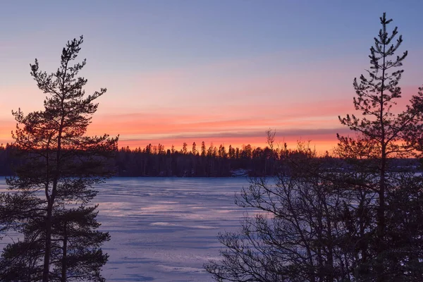 Pôr Sol Inverno Lago Tuusula Finlandês Vista Halosenniemi — Fotografia de Stock