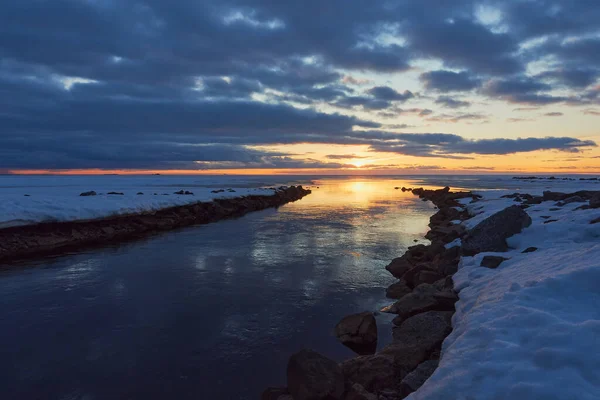 Estuaire Fleuve Golfe Finlande Mer Baltique Pendant Coucher Soleil Février — Photo
