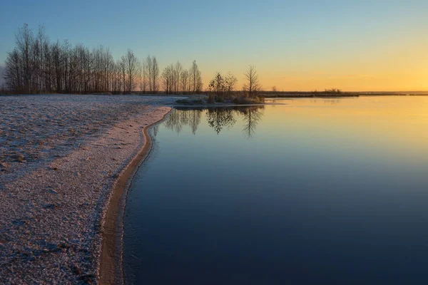 Morgenreif Ufer Des Sees Und Sonnenaufgang Natur Nordeuropas Karelien Kalter — Stockfoto