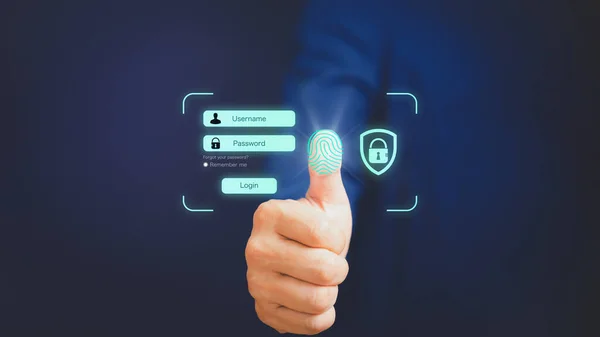 Man Login Fingerprint Scanning Technology Security Concepts Fingerprint Password Control — Stockfoto