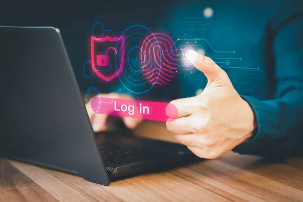 Man Login Fingerprint Scanning Technology Computer Secure Encryption Access User — Φωτογραφία Αρχείου