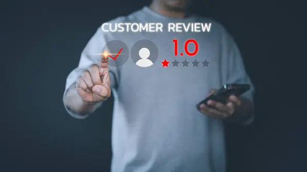 Customer review and feedback with rate 1 star on virtual screen