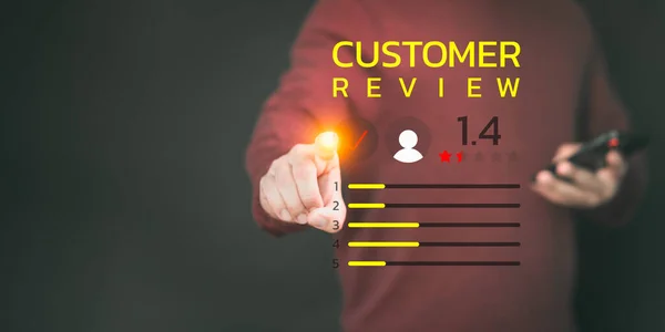 Customer review and feedback with rate 1.4 point on virtual screen