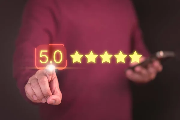 Customer give point 5 stars icon for feedback review satisfaction service opinion and testimonial