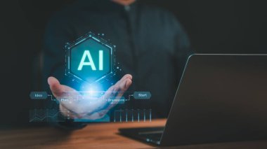 İş teknolojisi konsepti bağlantı ve ağ, yapay zeka teknolojisi, internet gibi şeyler. Teknoloji büyük veriler ve iş süreci stratejisi, mali yönetim ve dijital akıllı endüstri.