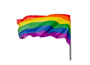 LGBT Gurur Ayı, beyaz arka plan gökkuşağı bayrağında izole edilmiş. Özgürlük gay konsepti. nesne kesildi, kırpma yolu.