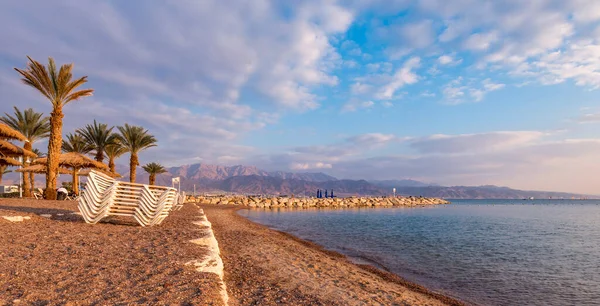 Morning Sandy Beach Red Sea Eilat Famous Tourist Resort Recreational — Stockfoto