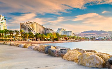 Central walking promenade in Eilat - famous tourist resort and recreational city in Israel
