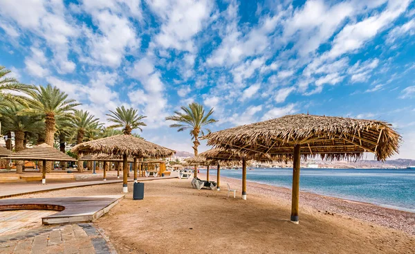 Manhã Ambiente Relaxante Praia Pública Central Eilat Famosa Cidade Turística — Fotografia de Stock