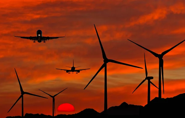 Windräder Als Grüne Energietechnologie Konzeptbild Symbolisiert Globale Probleme Des Klimawandels — Stockfoto