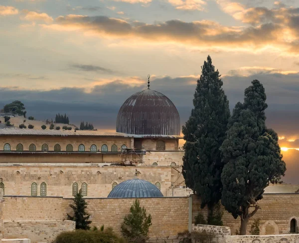 Vue Sur Mosquée Aqsa Mur Occidental Mont Des Oliviers Depuis — Photo