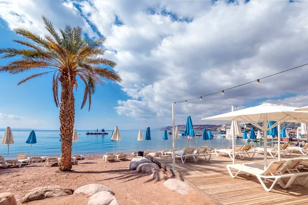 Morning Sandy Beach Red Sea Eilat Famous Tourist Resort Recreational — Fotografia de Stock