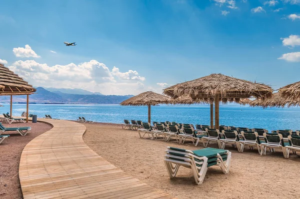 Morning Sandy Beach Red Sea Eilat Famous Tourist Resort Recreational — Φωτογραφία Αρχείου