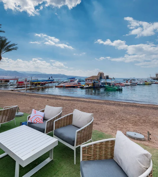 Eilat Israel Março 2023 Praia Pública Central Com Cais Flutuante — Fotografia de Stock
