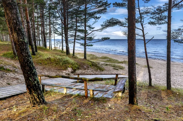 stock image Scenic view on resting area at sandy beach of the Baltic Sea in Jurmala