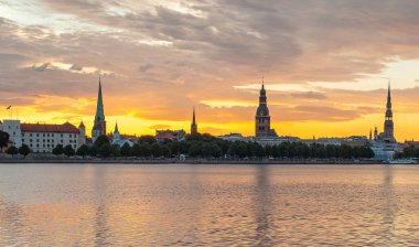 Panorama of old Riga that is the capital city of Latvia, offering for tourists many resting opportunities with unique medieval buildings and churches as well as unforgettable Gothic architecture