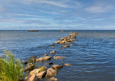 Baltık Denizi 'ndeki eski balıkçı iskelesinin kalıntıları. Fotoğraf, Baltık Denizi 'nin kıyı bölgelerini betimliyor. Bir zamanlar geleneksel işbirlikçi balıkçılık tarihinin fevkalade doğa ve manzaralı deniz manzaralarıyla buluştuğu yer.