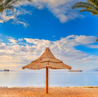 Kızıl Deniz 'deki kumlu ve güneşli sahil, Orta Doğu