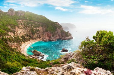 Korfu, Yunanistan Gyali Plajı ile güzel sihirli deniz manzara. inanılmaz yerler. popüler turist atraction.