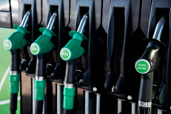 Pistol Hose Inscription Euro Diesel Brands Gasoline Gas Station — Stock Photo, Image