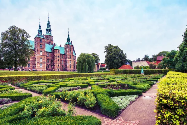 Breathtaking Magical Landscape Park Patterns Famous Rosenborg Castle Copenhagen Denmark — Stock Photo, Image