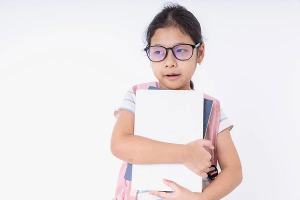 Ασία Παιδιά Κορίτσι Φορώντας Γυαλιά Ένα Ροζ Σακίδια Μάθουν Στο — Φωτογραφία Αρχείου
