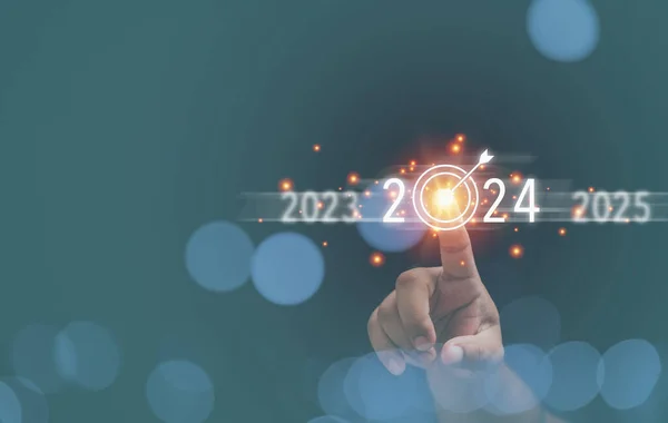 Рука Людини Торкається Віртуального Екрану 2024 Копіювальним Простором Концепція Нових — стокове фото