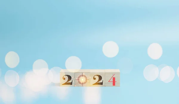 2024 Wooden Cube Blocks Blue Background New Year Countdown Beginning Royalty Free Stock Images