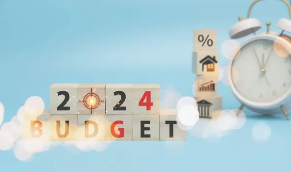 New Year Business Planning Budget Allocation 2024 Budget Wooden Cubes Royalty Free Stock Photos