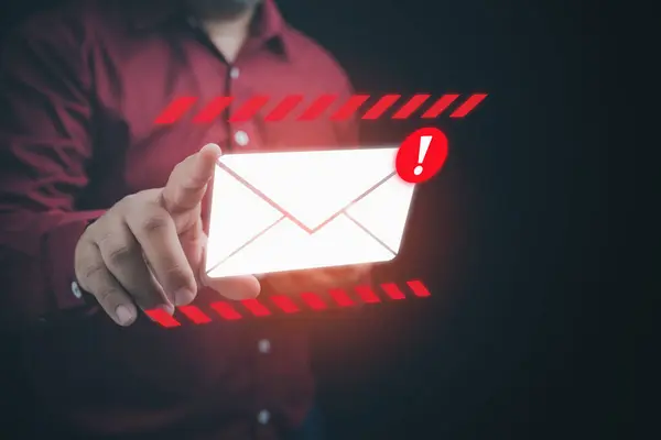 Businessman Touching Virtual Alert Email Inbox Spam Virus Warning Caution Royalty Free Stock Photos