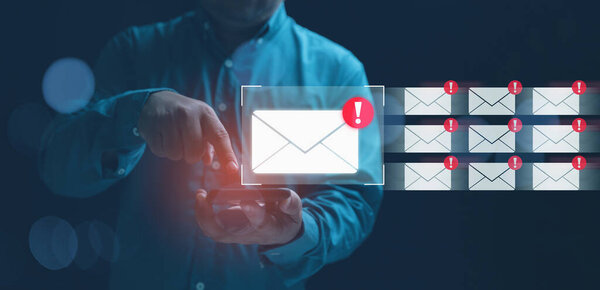 Businessman Holding Smartphone Alert Email Inbox Spam Virus Warning Caution Royalty Free Stock Images