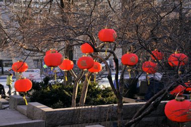 Chinese lanterns in Chinatown, Chinese new year decoration. Lunar new year concept clipart