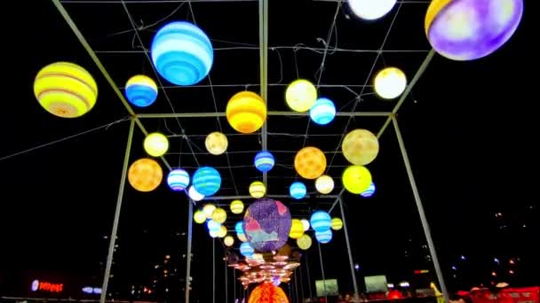 Space Travel Theme Chinese Lantern Festival — Stok Video