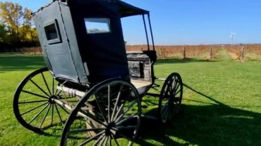 The scenery of the winery with an abandoned horse carriage