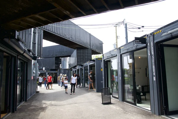 stock image Toronto, Ontario / Canada - May 26, 2019: Toronto's shipping container market. City lifestyle of shopping and eating.