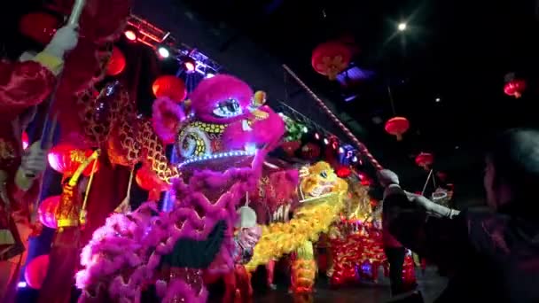 Leone Cinese Danza Sul Capodanno Cinese Celebrazione — Video Stock