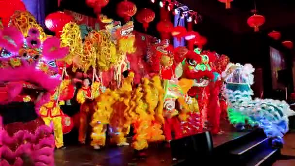Виступ Китайського Танцю Левів Китайського Танцю Дракона Святкуванні Китайського Нового — стокове відео