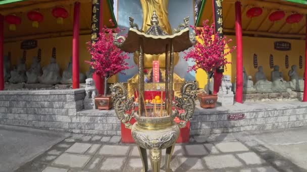 把金佛的枝条挂在庙里 布迪庙的外墙 — 图库视频影像
