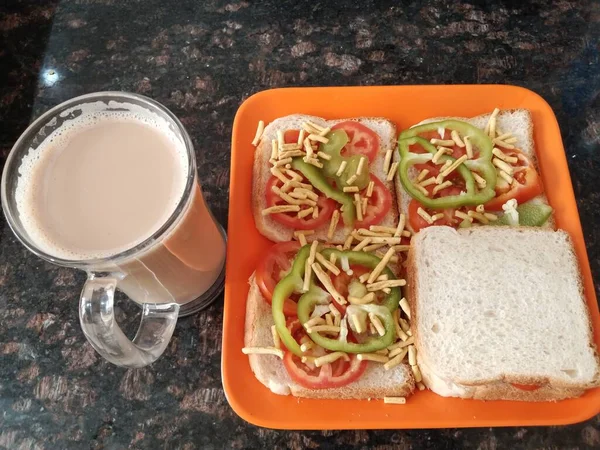 Vegetarian Sandwich Made Bread Tomatoes Capsicum Multipurpose Use — Stock Photo, Image