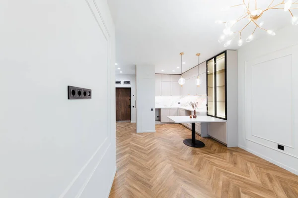 Studio Keuken Met Licht Meubilair Een Nieuw Licht Huis Met — Stockfoto
