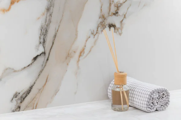 stock image aroma diffuser on a white tabletop in a new clean kitchen