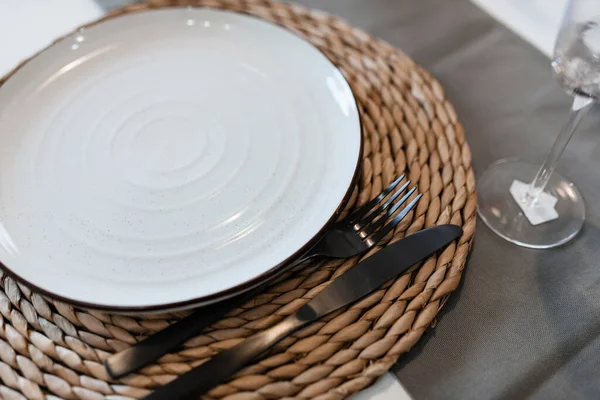 New Bright Table Stylish Dishes New Kitchen — Stock Photo, Image
