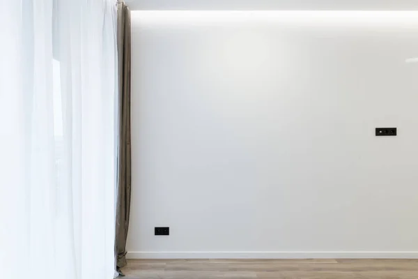 Diseño Interior Habitación Vacía Luminosa Con Iluminación Led Suelo Madera — Foto de Stock