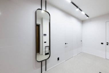 stylish and modern apartment interior design with light walls and a mirror