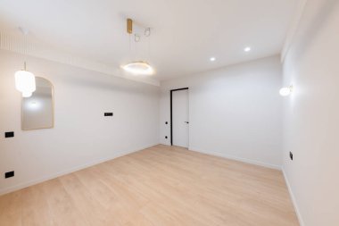 clean large bright room with white walls and lighting