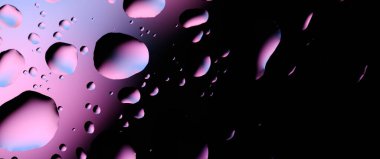 Water drops on glass, raindrops, texture, banner and background, purple drops