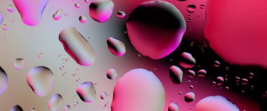 Water drops on glass, raindrops, texture, banner and background, purple and pink drops