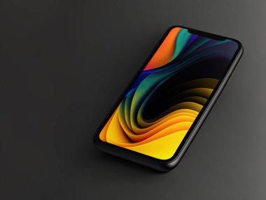 Esmer arka planda siyah yeni teknoloji akıllı telefon tasarımı. 3B görüntüleme.