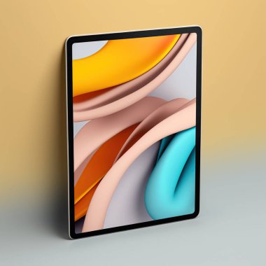 Renkli arkaplan üzerine siyah yeni teknoloji tablet tasarımı.